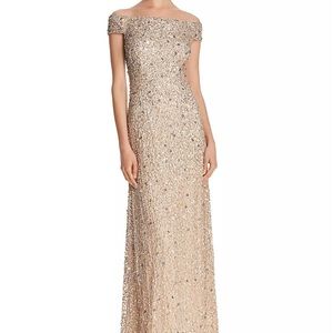Adrainna Papel sequin crunchy champagne/nude dress tailored for a size 6.
